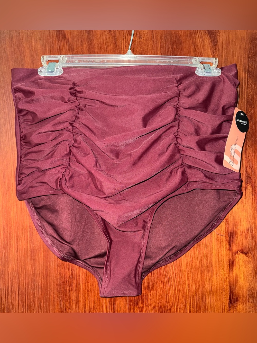 Shapermint NEW High-Waist Ruched Bikini Bottom — Burgundy